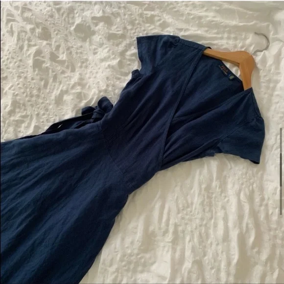 New Ralph Lauren Linen Maxi Navy Long Dress - Picture 10 of 16